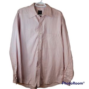 JOS A BANK Travelers Collection Pink‎ Blue Striped Mens Large Button Down Shirt